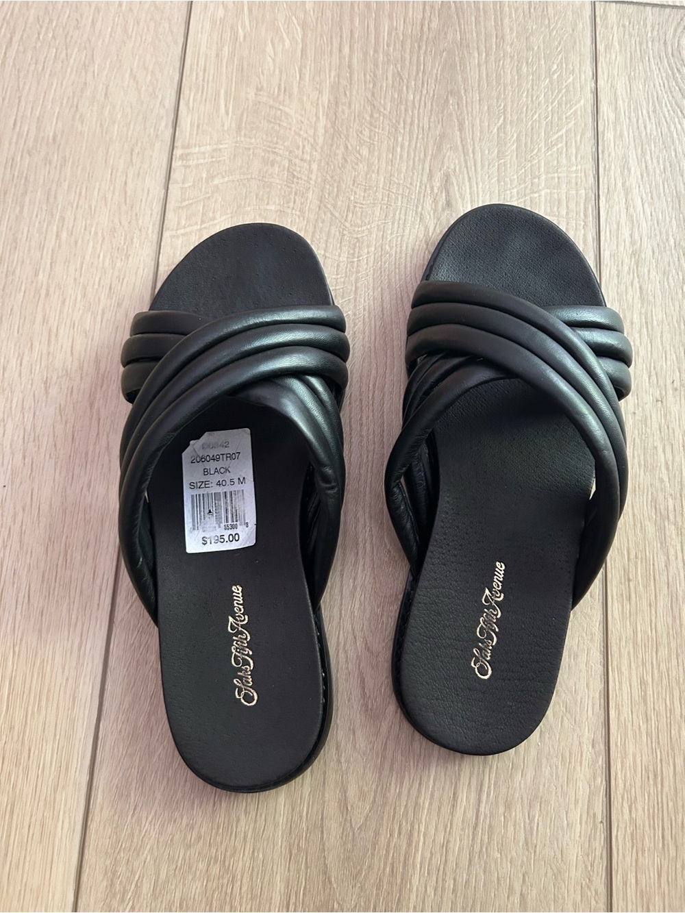 Saks Fifth Avenue Black Padded Cross-Strap Slide Sandals